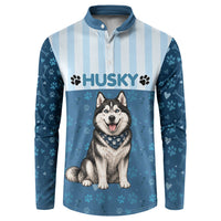 Husky Hair Is My Glitter Button Sweatshirt Funny Dog Quote Paw Print Pattern