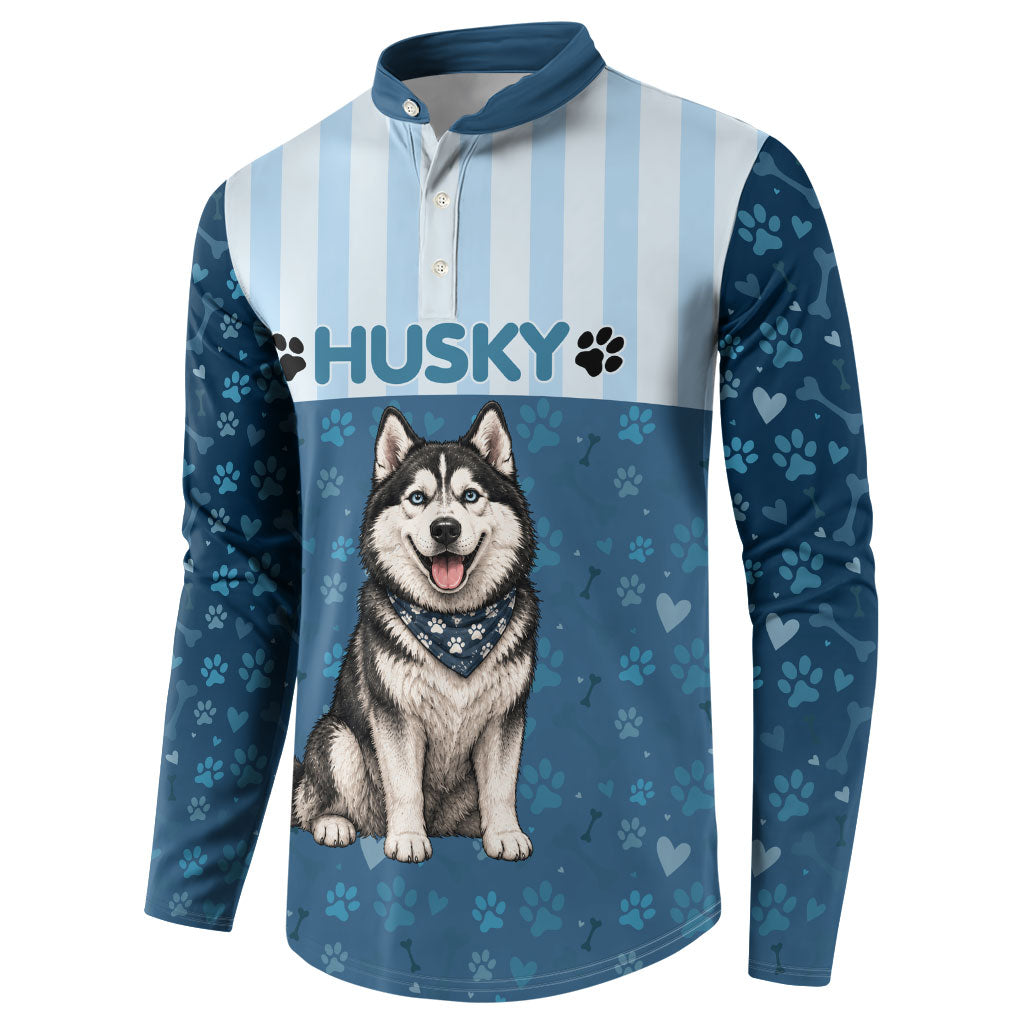 Husky Hair Is My Glitter Button Sweatshirt Funny Dog Quote Paw Print Pattern