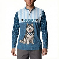 Husky Hair Is My Glitter Button Sweatshirt Funny Dog Quote Paw Print Pattern