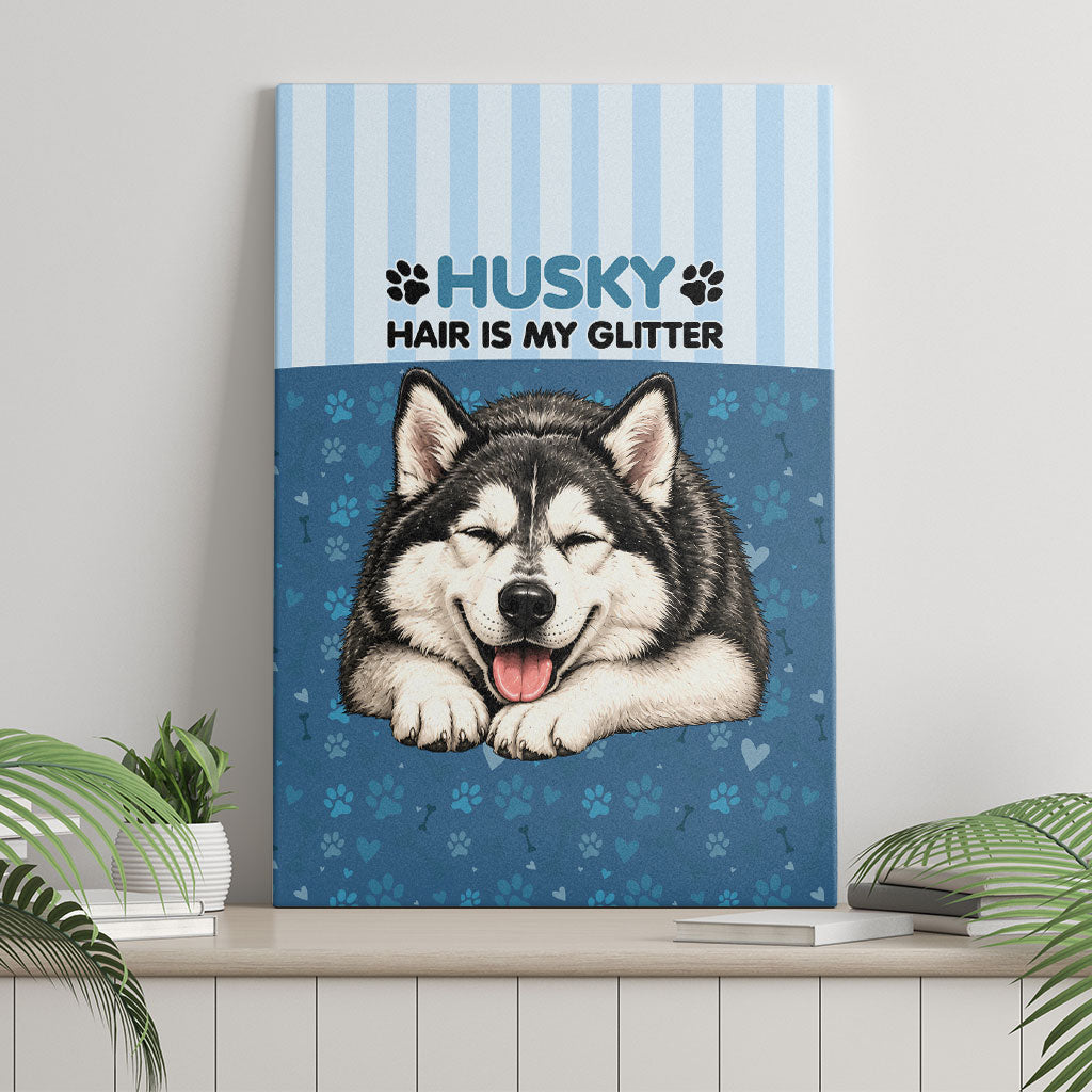 Husky Hair Is My Glitter Canvas Wall Art Funny Dog Quote Paw Print Pattern