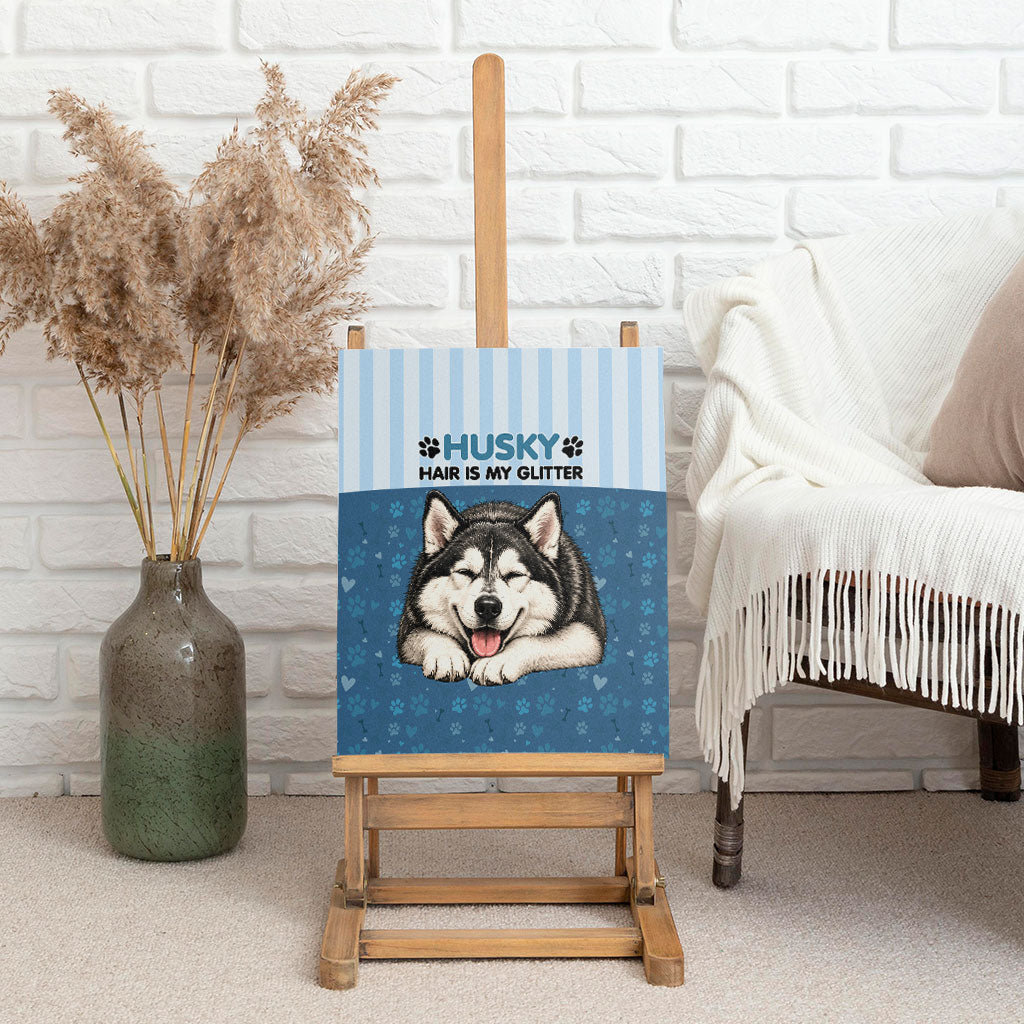 Husky Hair Is My Glitter Canvas Wall Art Funny Dog Quote Paw Print Pattern
