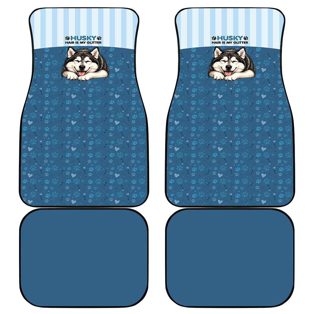 Husky Hair Is My Glitter Car Mats Funny Dog Quote Paw Print Pattern