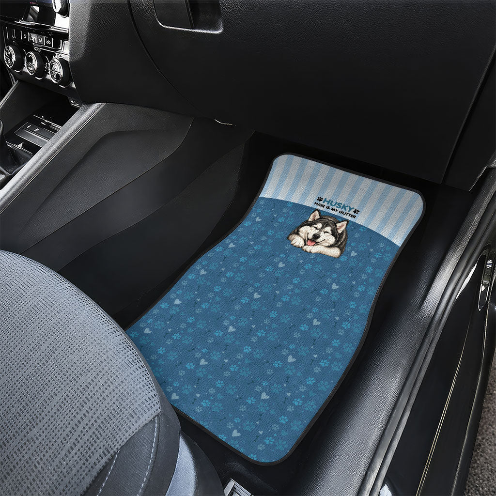 Husky Hair Is My Glitter Car Mats Funny Dog Quote Paw Print Pattern