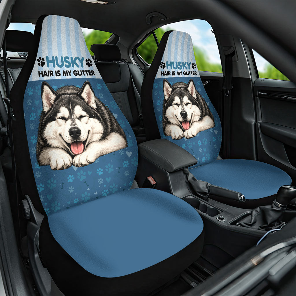 Husky Hair Is My Glitter Car Seat Cover Funny Dog Quote Paw Print Pattern