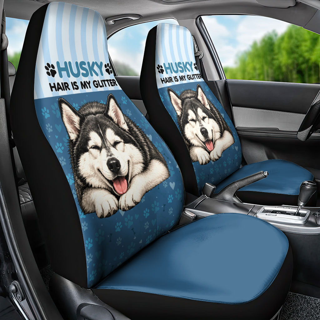Husky Hair Is My Glitter Car Seat Cover Funny Dog Quote Paw Print Pattern