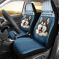Husky Hair Is My Glitter Car Seat Cover Funny Dog Quote Paw Print Pattern