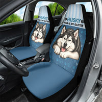 Husky Hair Is My Glitter Car Seat Cover Funny Dog Quote Paw Print Pattern