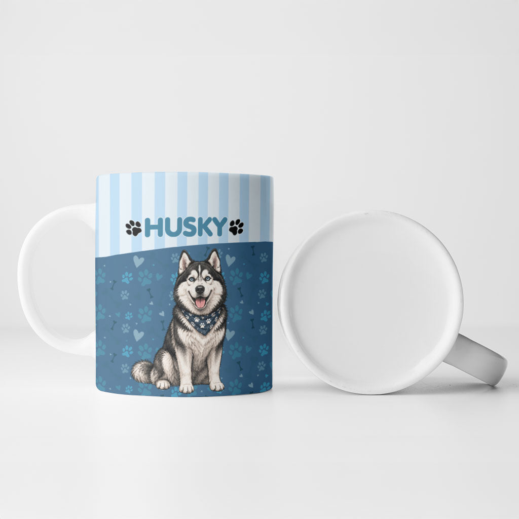 Husky Hair Is My Glitter Ceramic Mug Funny Dog Quote Paw Print Pattern