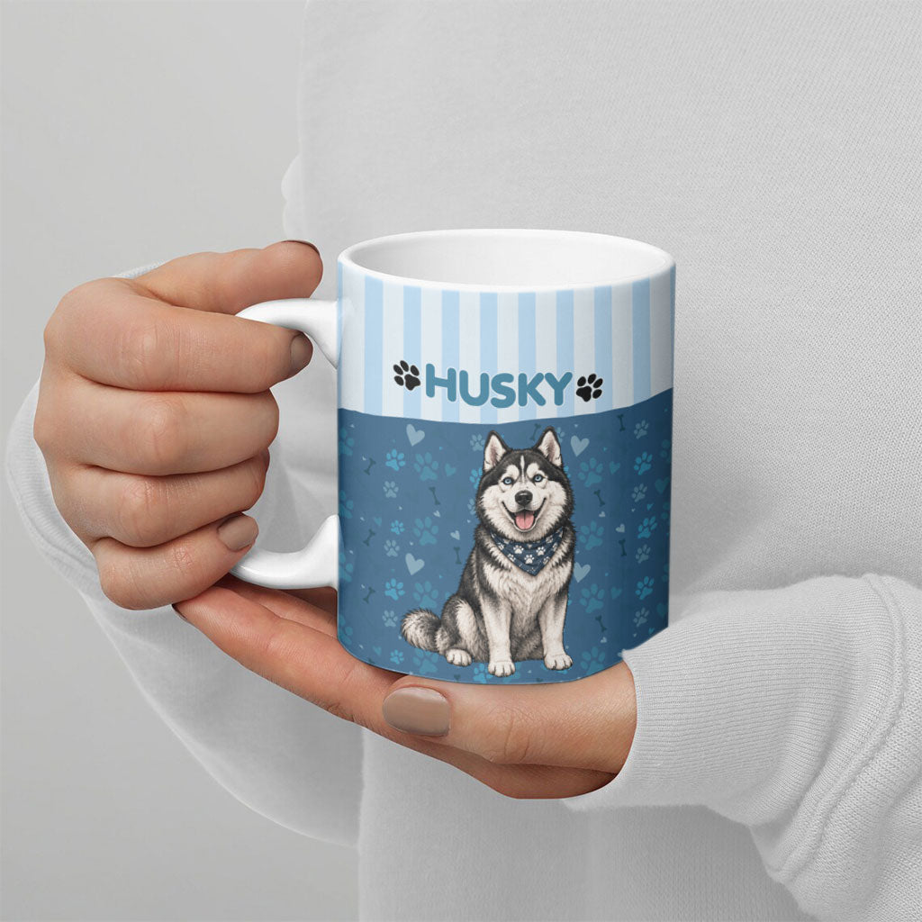 Husky Hair Is My Glitter Ceramic Mug Funny Dog Quote Paw Print Pattern