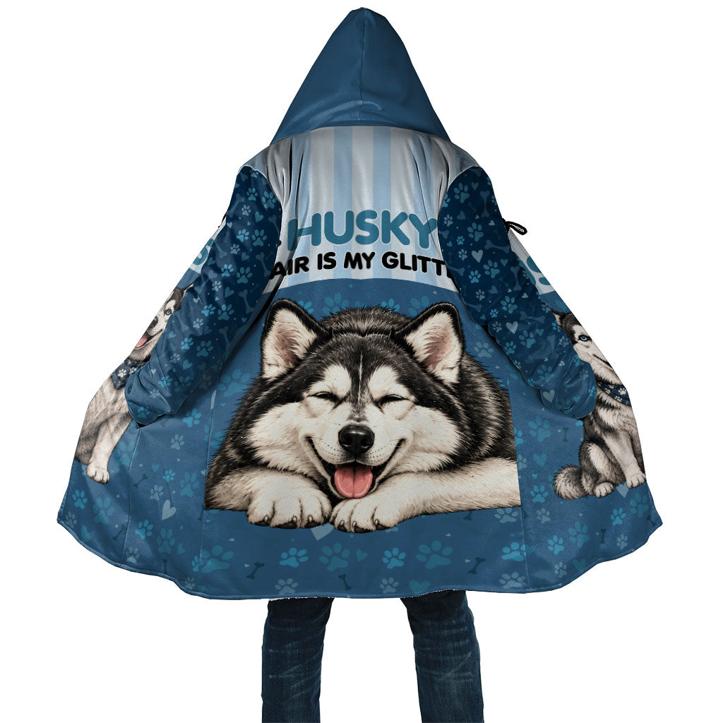 Husky Hair Is My Glitter Cloak Funny Dog Quote Paw Print Pattern