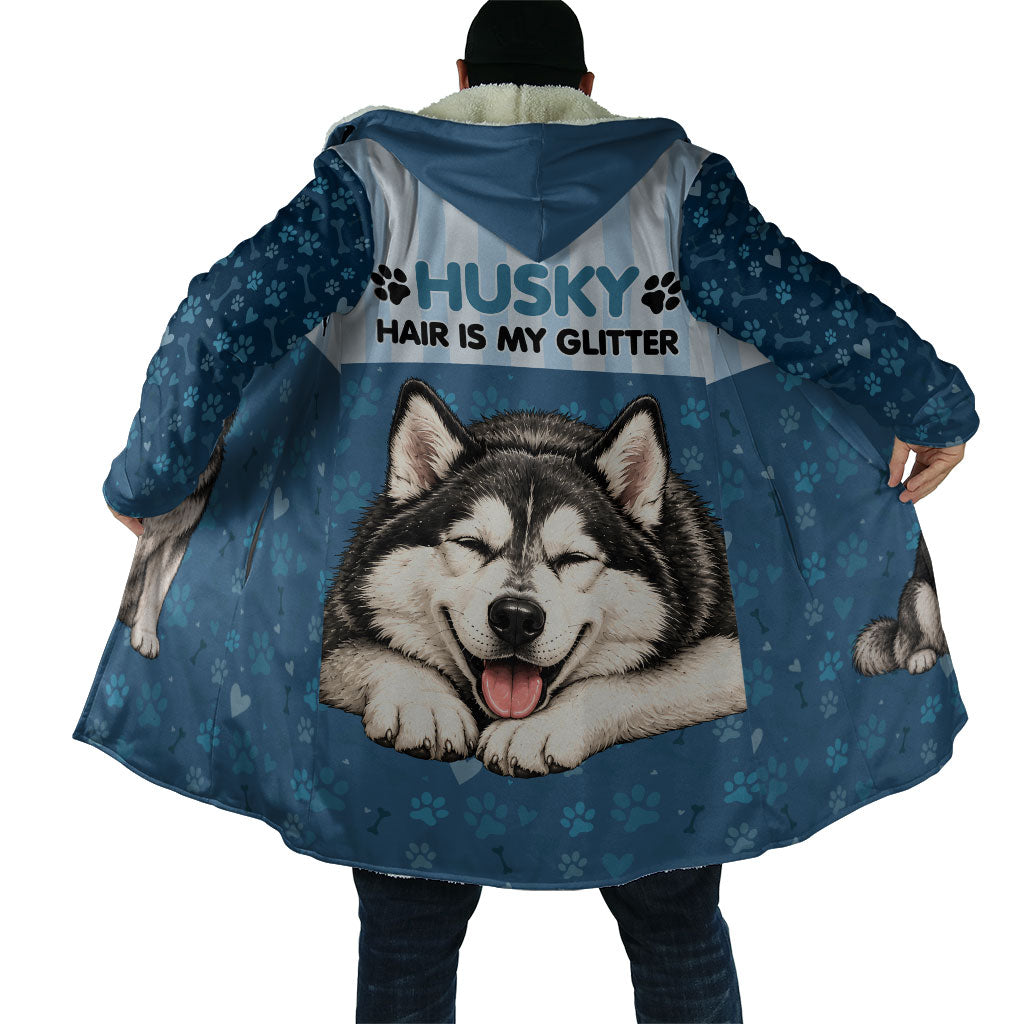 Husky Hair Is My Glitter Cloak Funny Dog Quote Paw Print Pattern