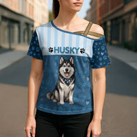 Husky Hair Is My Glitter Cross Shoulder Shirt Funny Dog Quote Paw Print Pattern