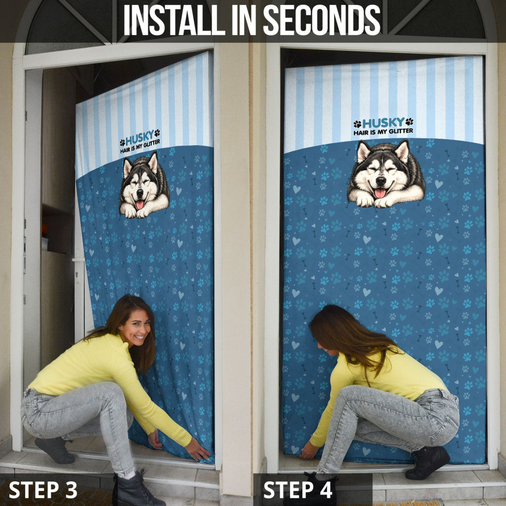 Husky Hair Is My Glitter Door Cover Funny Dog Quote Paw Print Pattern