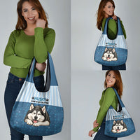Husky Hair Is My Glitter Grocery Bag Funny Dog Quote Paw Print Pattern