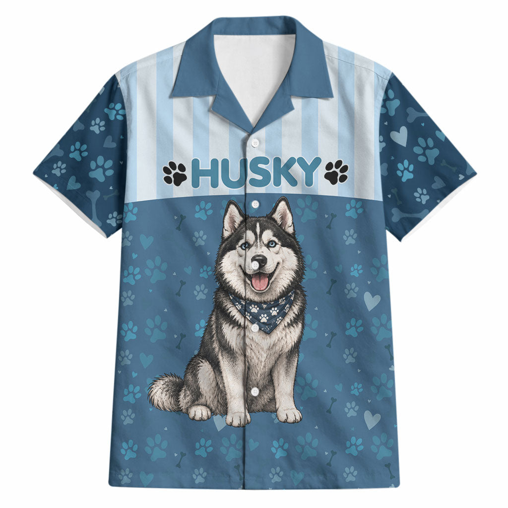 Husky Hair Is My Glitter Hawaiian Shirt Funny Dog Quote Paw Print Pattern