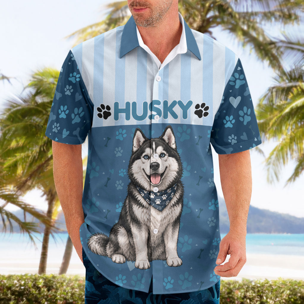 Husky Hair Is My Glitter Hawaiian Shirt Funny Dog Quote Paw Print Pattern