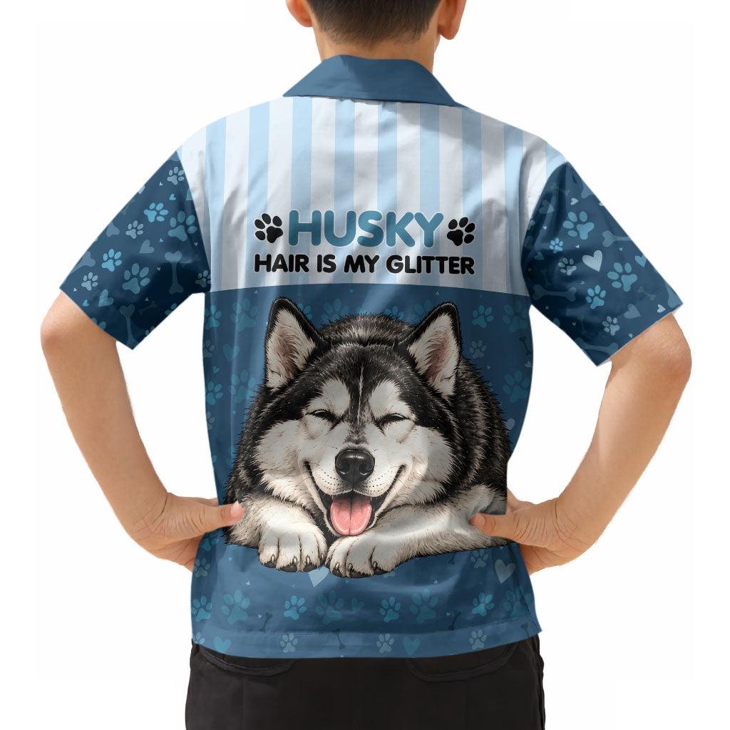 Husky Hair Is My Glitter Hawaiian Shirt Funny Dog Quote Paw Print Pattern