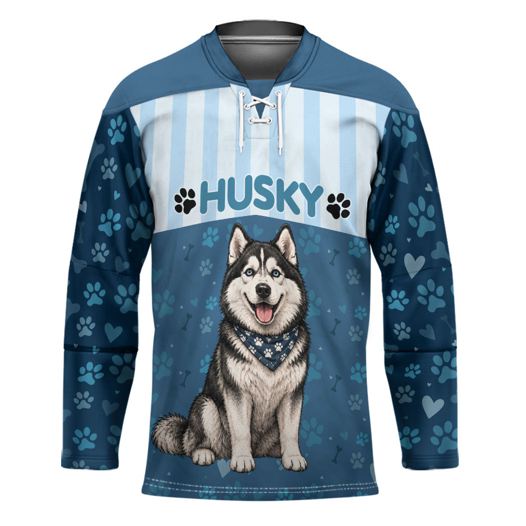 Husky Hair Is My Glitter Hockey Jersey Funny Dog Quote Paw Print Pattern