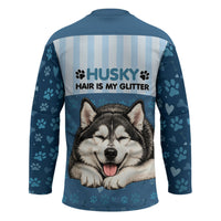 Husky Hair Is My Glitter Hockey Jersey Funny Dog Quote Paw Print Pattern