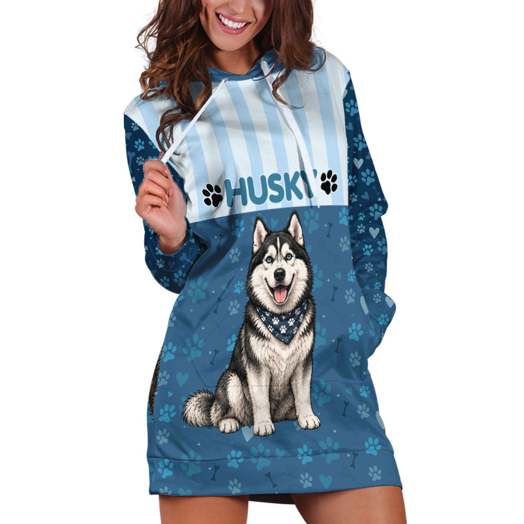 Husky Hair Is My Glitter Hoodie Dress Funny Dog Quote Paw Print Pattern