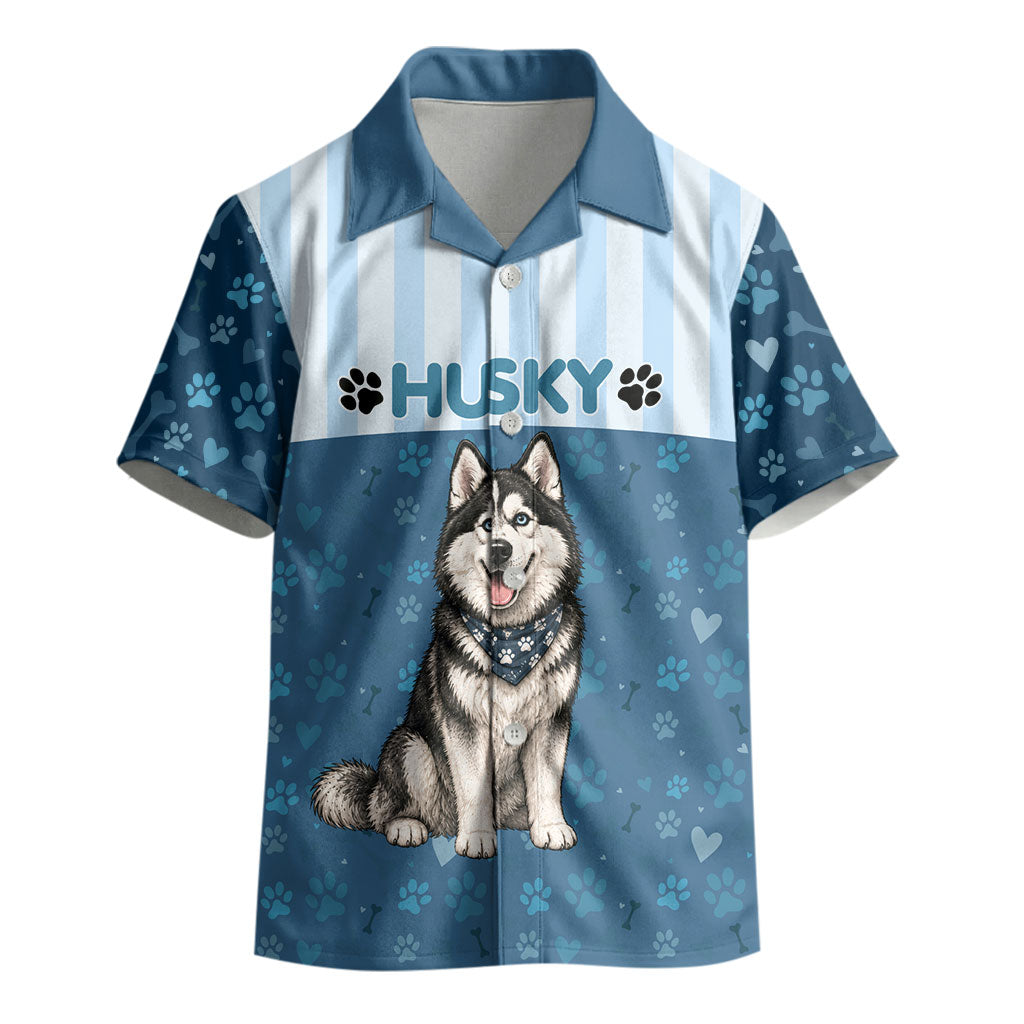 Husky Hair Is My Glitter Kid Hawaiian Shirt Funny Dog Quote Paw Print Pattern