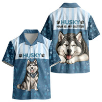 Husky Hair Is My Glitter Kid Hawaiian Shirt Funny Dog Quote Paw Print Pattern