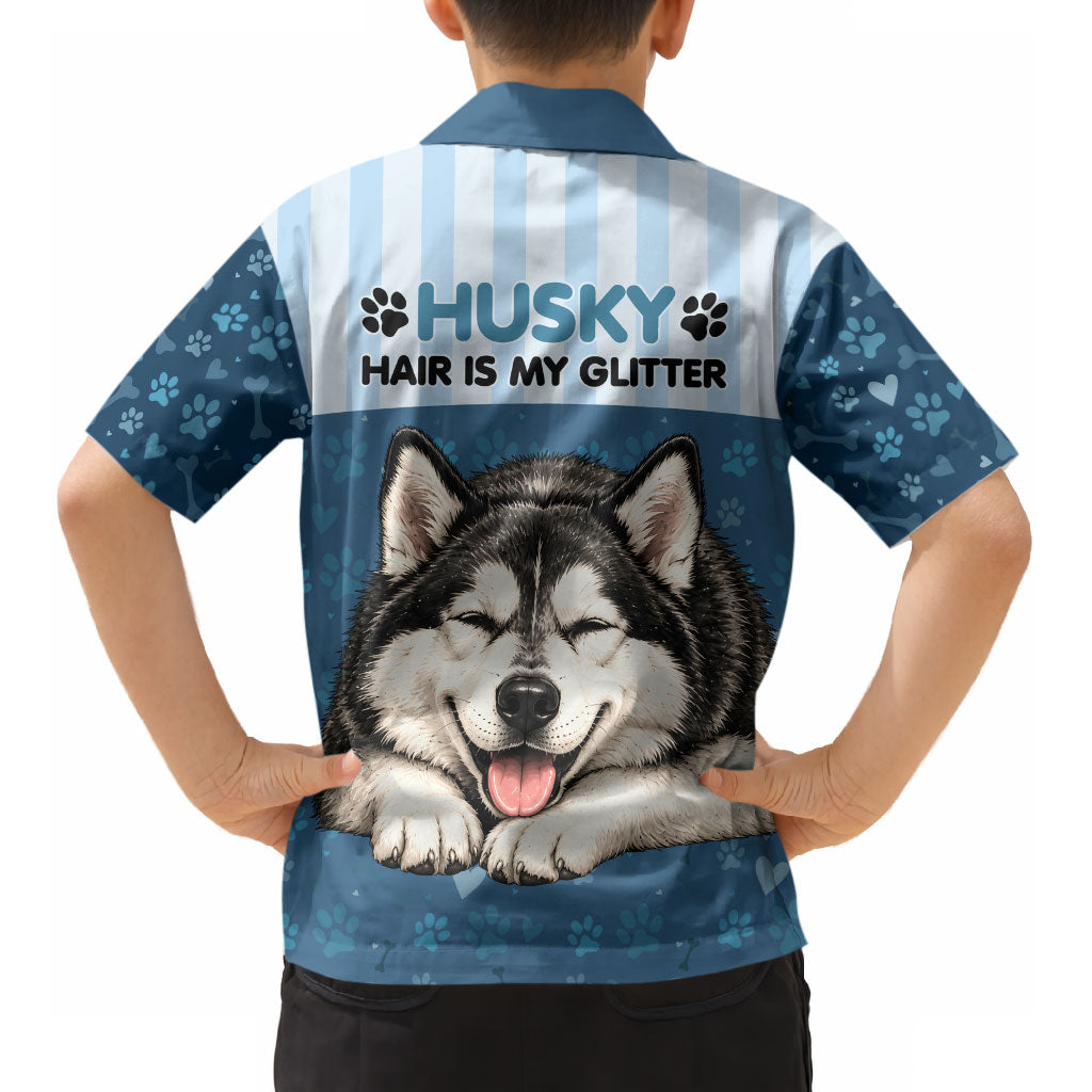 Husky Hair Is My Glitter Kid Hawaiian Shirt Funny Dog Quote Paw Print Pattern
