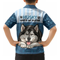 Husky Hair Is My Glitter Kid Hawaiian Shirt Funny Dog Quote Paw Print Pattern