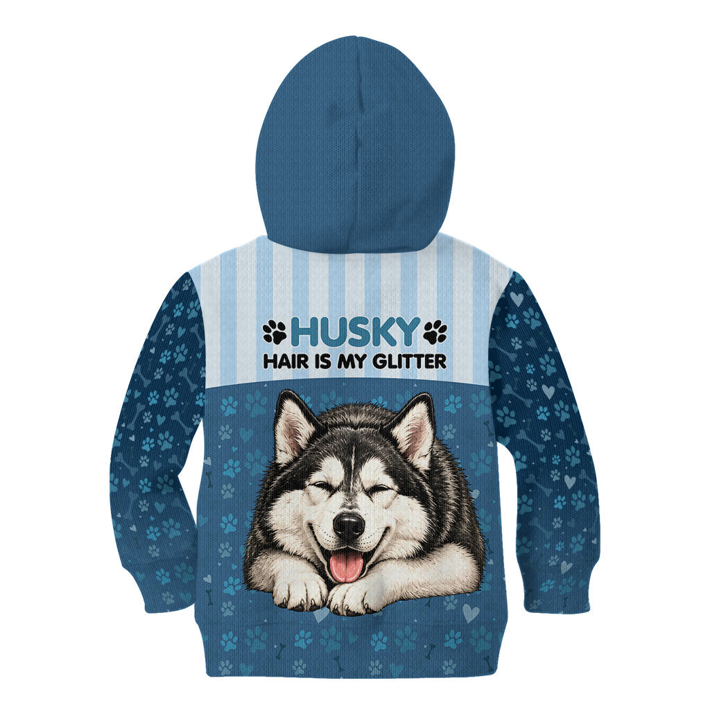 Husky Hair Is My Glitter Kid Hoodie Funny Dog Quote Paw Print Pattern