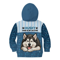 Husky Hair Is My Glitter Kid Hoodie Funny Dog Quote Paw Print Pattern