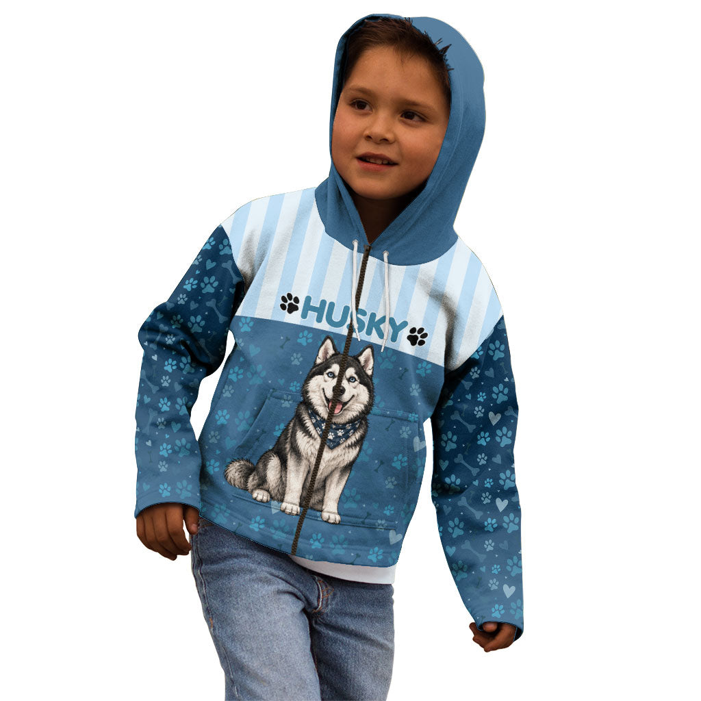 Husky Hair Is My Glitter Kid Hoodie Funny Dog Quote Paw Print Pattern