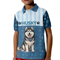 Husky Hair Is My Glitter Kid Polo Shirt Funny Dog Quote Paw Print Pattern