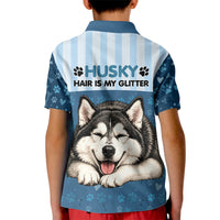 Husky Hair Is My Glitter Kid Polo Shirt Funny Dog Quote Paw Print Pattern