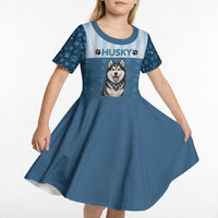 Husky Hair Is My Glitter Kid Short Sleeve Dress Funny Dog Quote Paw Print Pattern