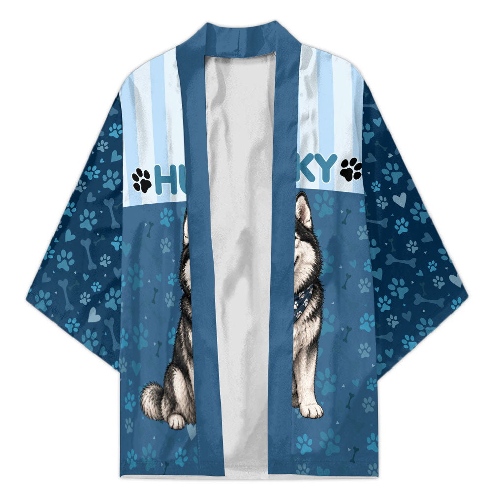 Husky Hair Is My Glitter Kimono Funny Dog Quote Paw Print Pattern