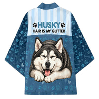 Husky Hair Is My Glitter Kimono Funny Dog Quote Paw Print Pattern