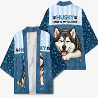 Husky Hair Is My Glitter Kimono Funny Dog Quote Paw Print Pattern