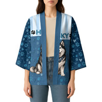 Husky Hair Is My Glitter Kimono Funny Dog Quote Paw Print Pattern