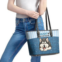 Husky Hair Is My Glitter Leather Tote Bag Funny Dog Quote Paw Print Pattern