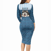 Husky Hair Is My Glitter Long Sleeve Bodycon Dress Funny Dog Quote Paw Print Pattern