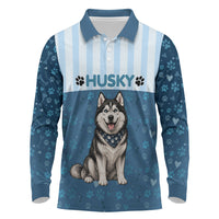 Husky Hair Is My Glitter Long Sleeve Polo Shirt Funny Dog Quote Paw Print Pattern