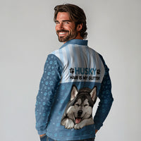 Husky Hair Is My Glitter Long Sleeve Polo Shirt Funny Dog Quote Paw Print Pattern
