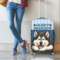 Husky Hair Is My Glitter Luggage Cover Funny Dog Quote Paw Print Pattern