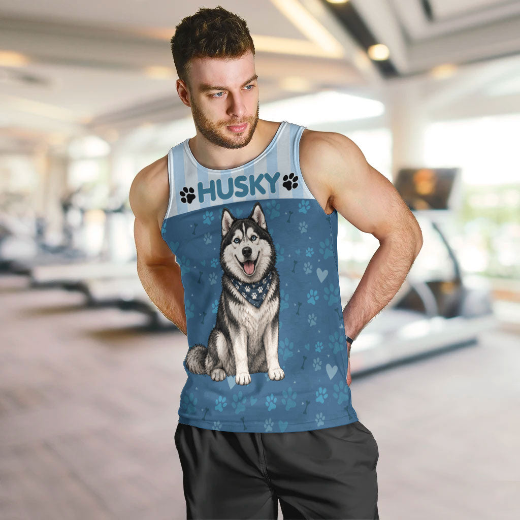 Husky Hair Is My Glitter Men Tank Top Funny Dog Quote Paw Print Pattern