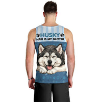 Husky Hair Is My Glitter Men Tank Top Funny Dog Quote Paw Print Pattern