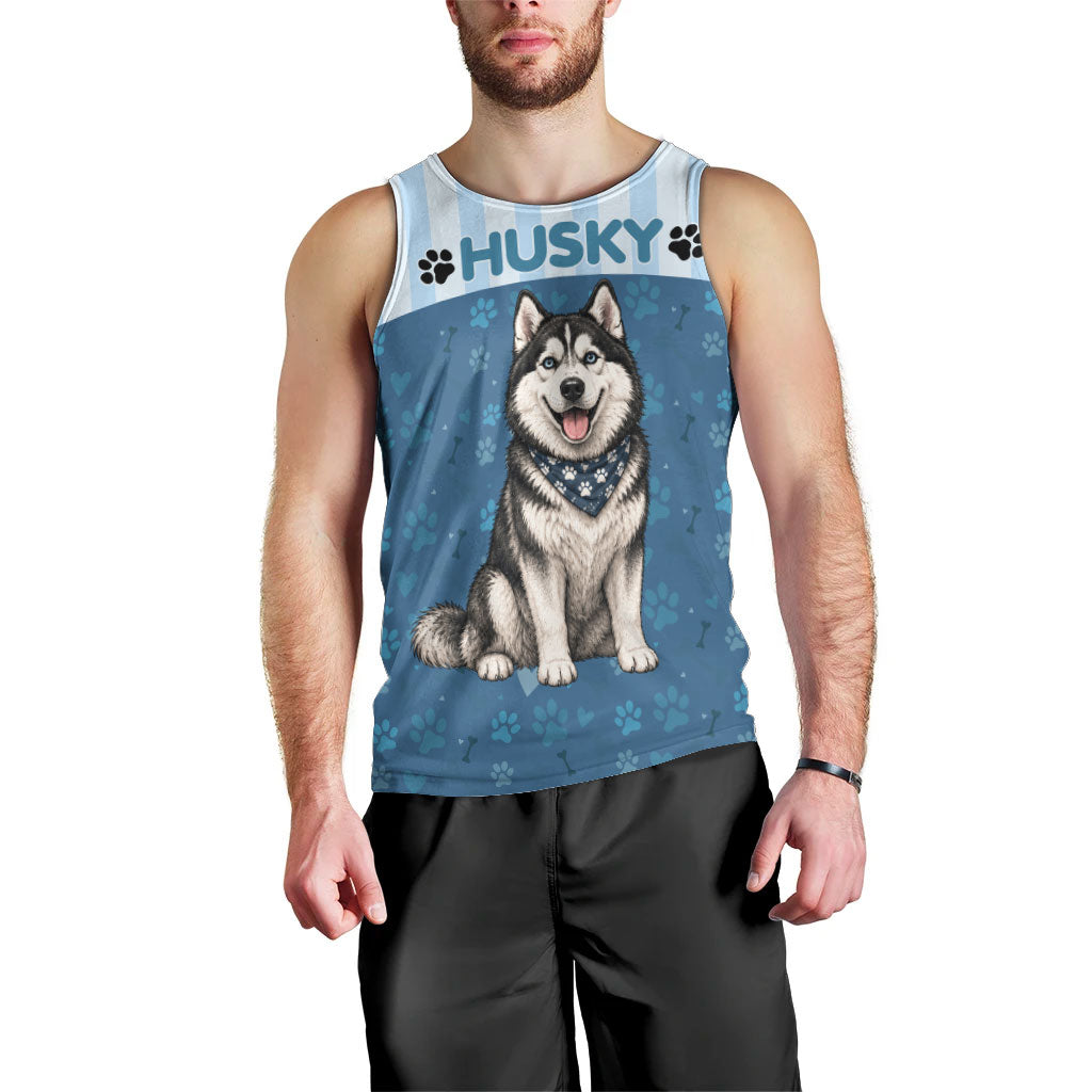 Husky Hair Is My Glitter Men Tank Top Funny Dog Quote Paw Print Pattern