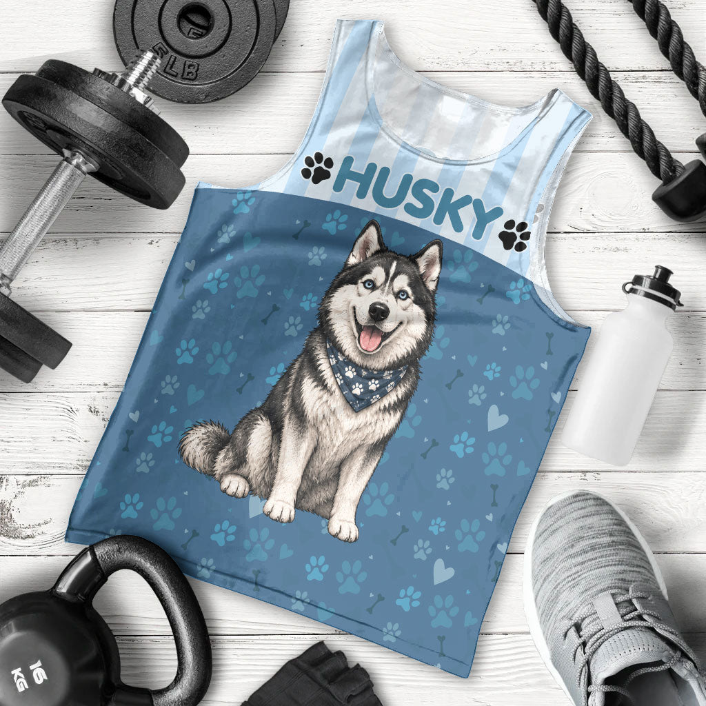 Husky Hair Is My Glitter Men Tank Top Funny Dog Quote Paw Print Pattern