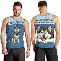 Husky Hair Is My Glitter Men Tank Top Funny Dog Quote Paw Print Pattern
