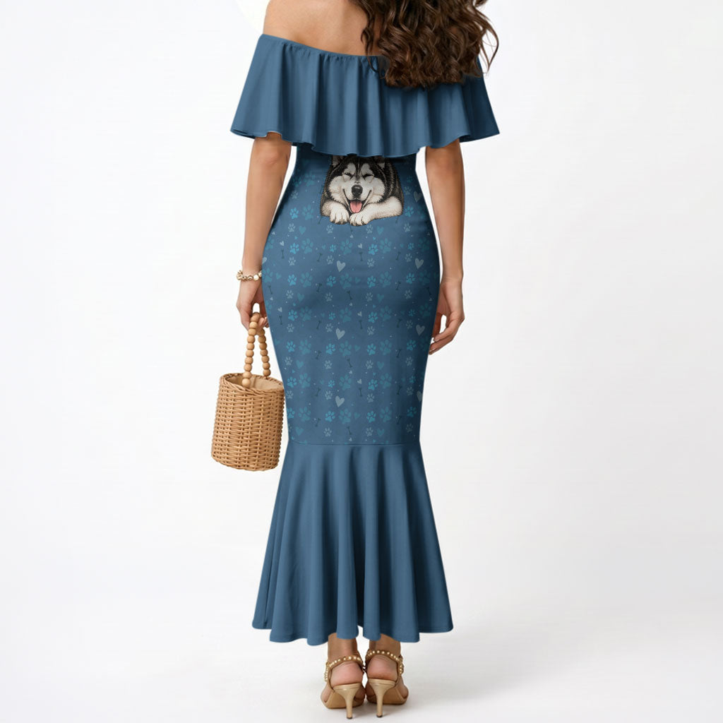 Husky Hair Is My Glitter Mermaid Dress Funny Dog Quote Paw Print Pattern