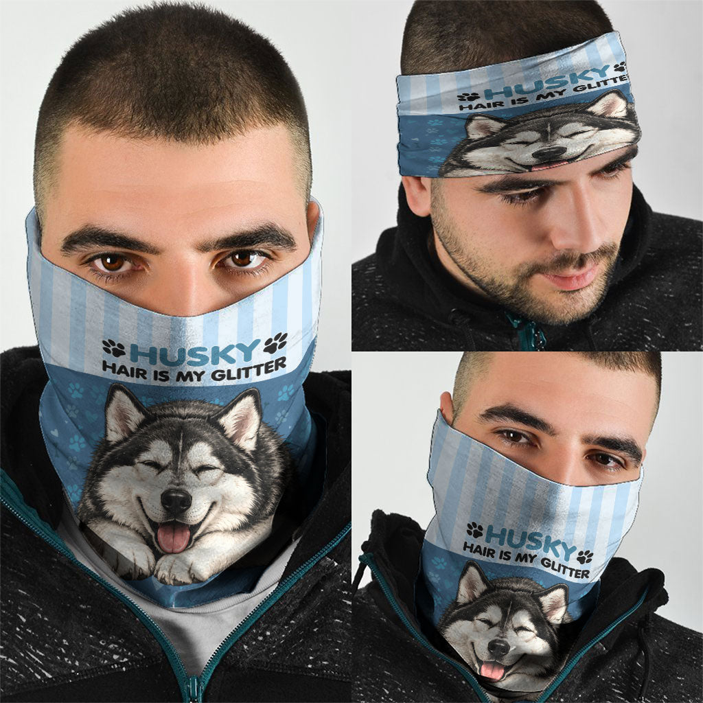 Husky Hair Is My Glitter Neck Gaiter Funny Dog Quote Paw Print Pattern